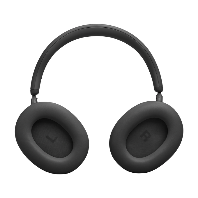 Auriculares grises supraaurales con almohadillas marcadas L y R.