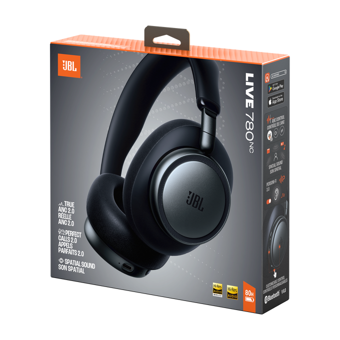 Empaque de audífonos JBL LIVE 780NC con cancelación de ruido y sonido espacial.