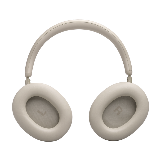 Auriculares beige claro, circumaurales, con almohadillas y diadema.