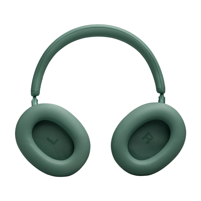 Auriculares verdes de diadema con almohadillas acolchadas.