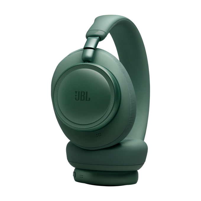 Auriculares JBL verde oscuro con almohadillas acolchadas y diadema ajustable.