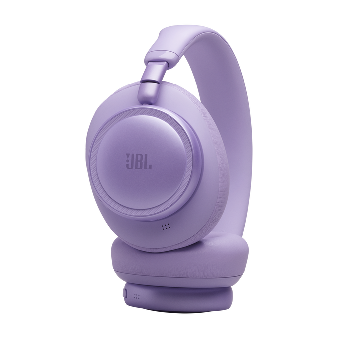 Unos auriculares JBL lavanda con diadema y almohadillas.