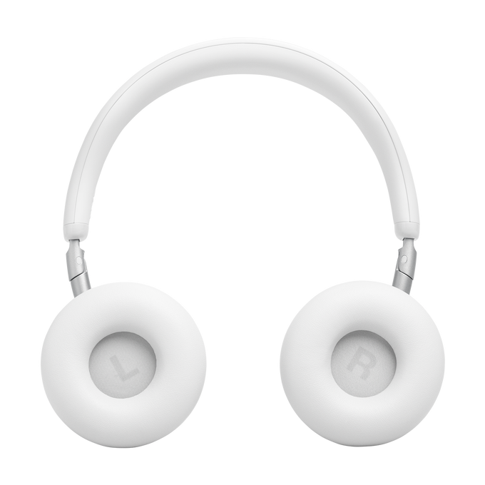 Auriculares blancos supraaurales con almohadillas y diadema acolchadas.