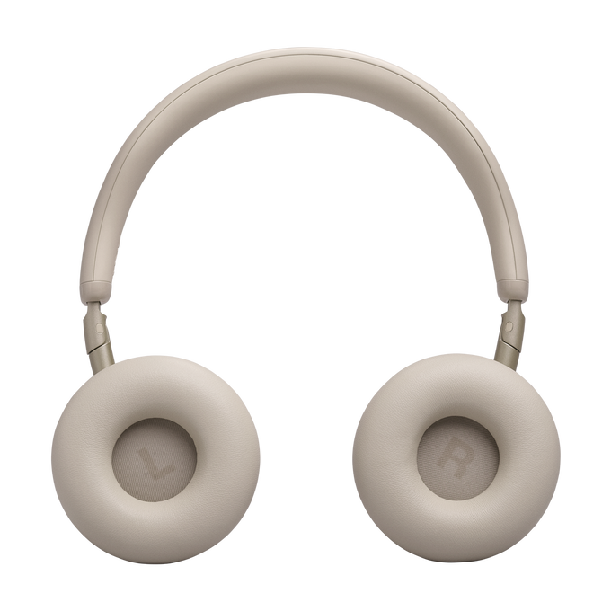 Auriculares beige supraaurales con diadema y almohadillas.