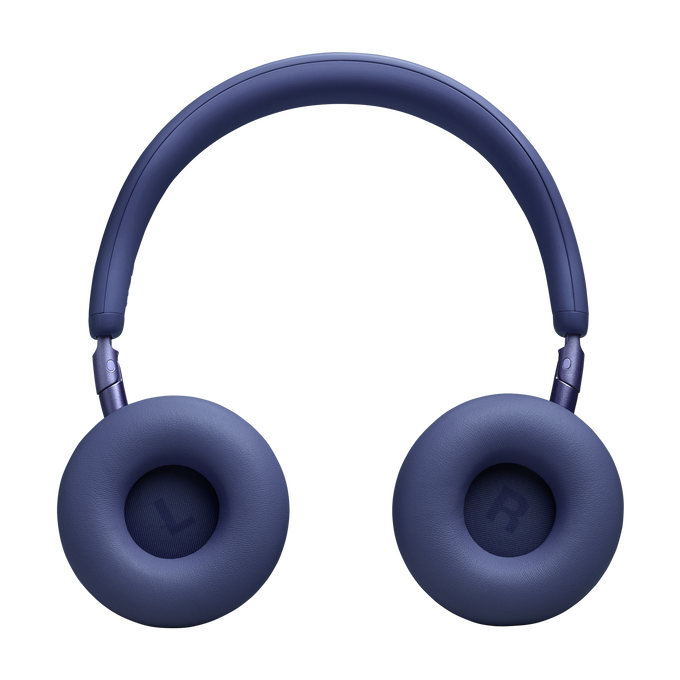 Auriculares azul oscuro con almohadillas marcadas L y R.