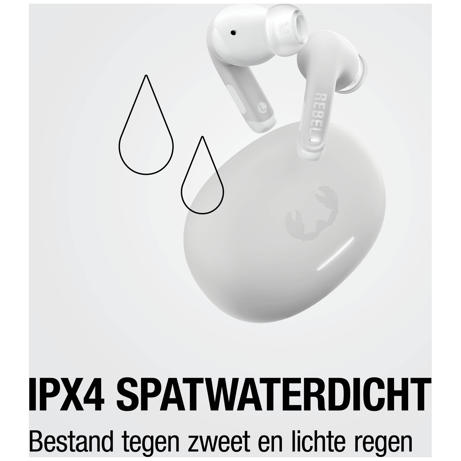 Witte draadloze oordopjes met oplaadcase, IPX4 spatwaterdicht.