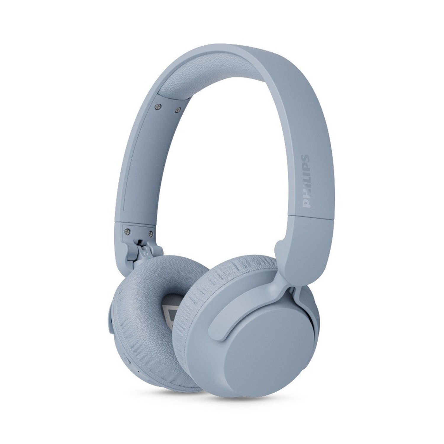 Un paio di cuffie Philips azzurro chiaro con padiglioni imbottiti e archetto regolabile.