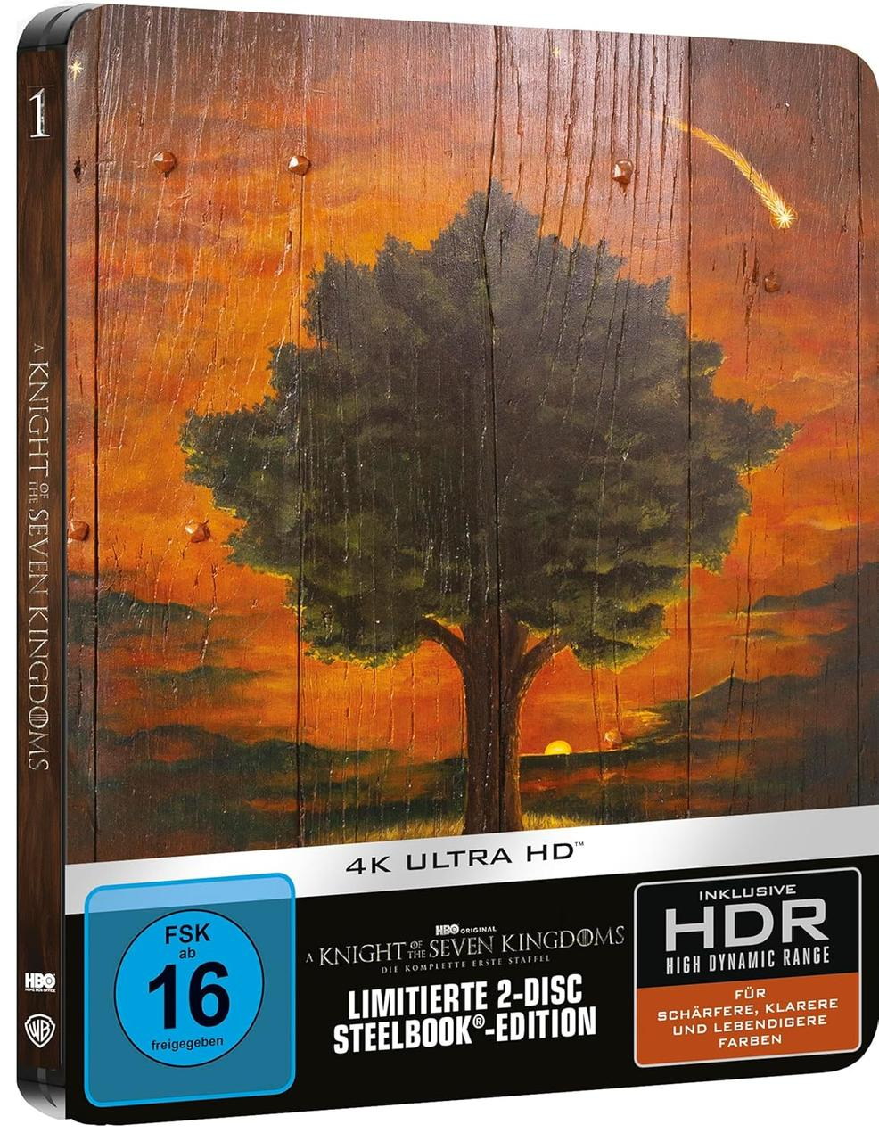 Steelbook mit Baum vor orangefarbenem Himmel, 4K UHD, HDR