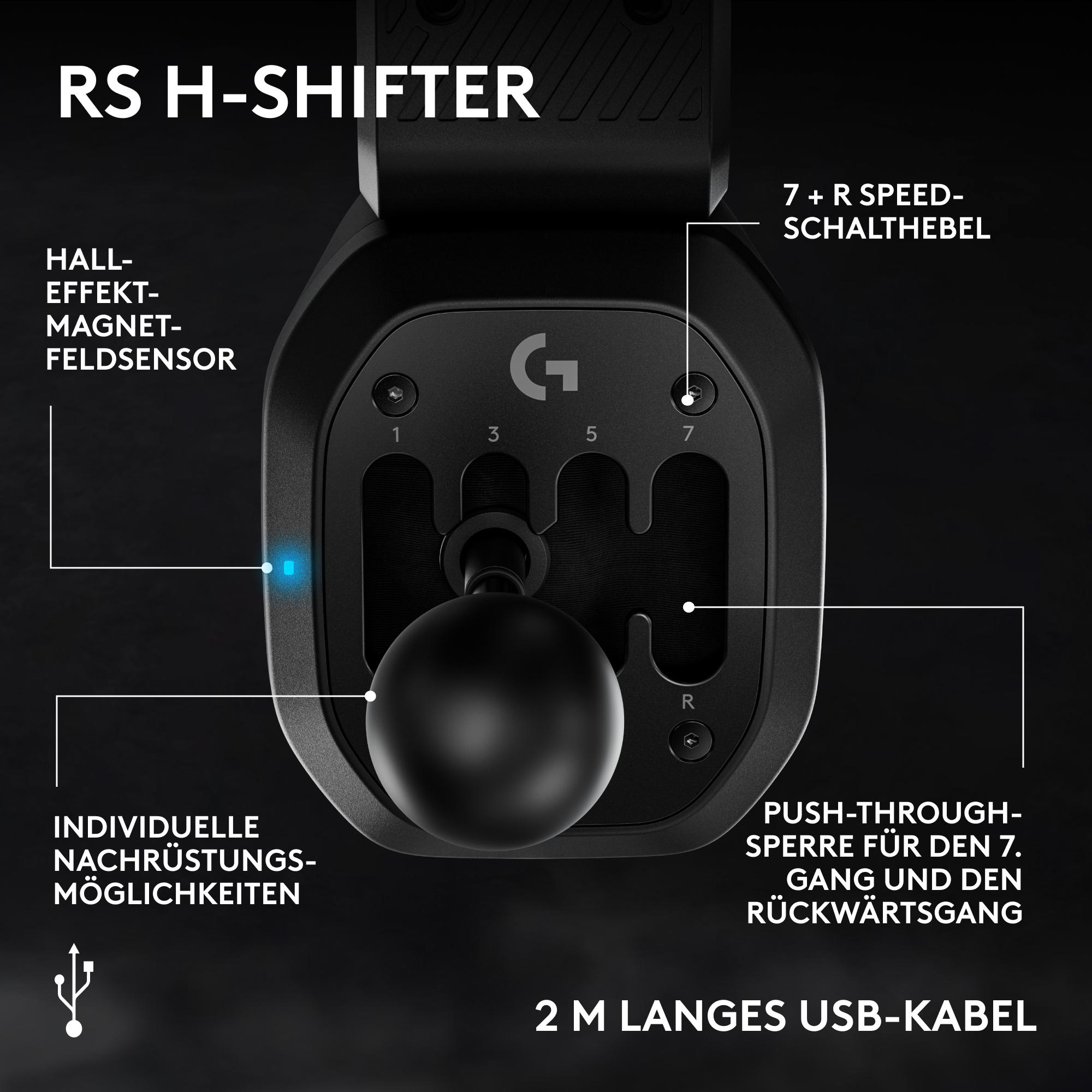 Ein H-Schalthebel mit G-Logo, Nummern 1-7 und R. Hat Hall-Effekt-Sensor.