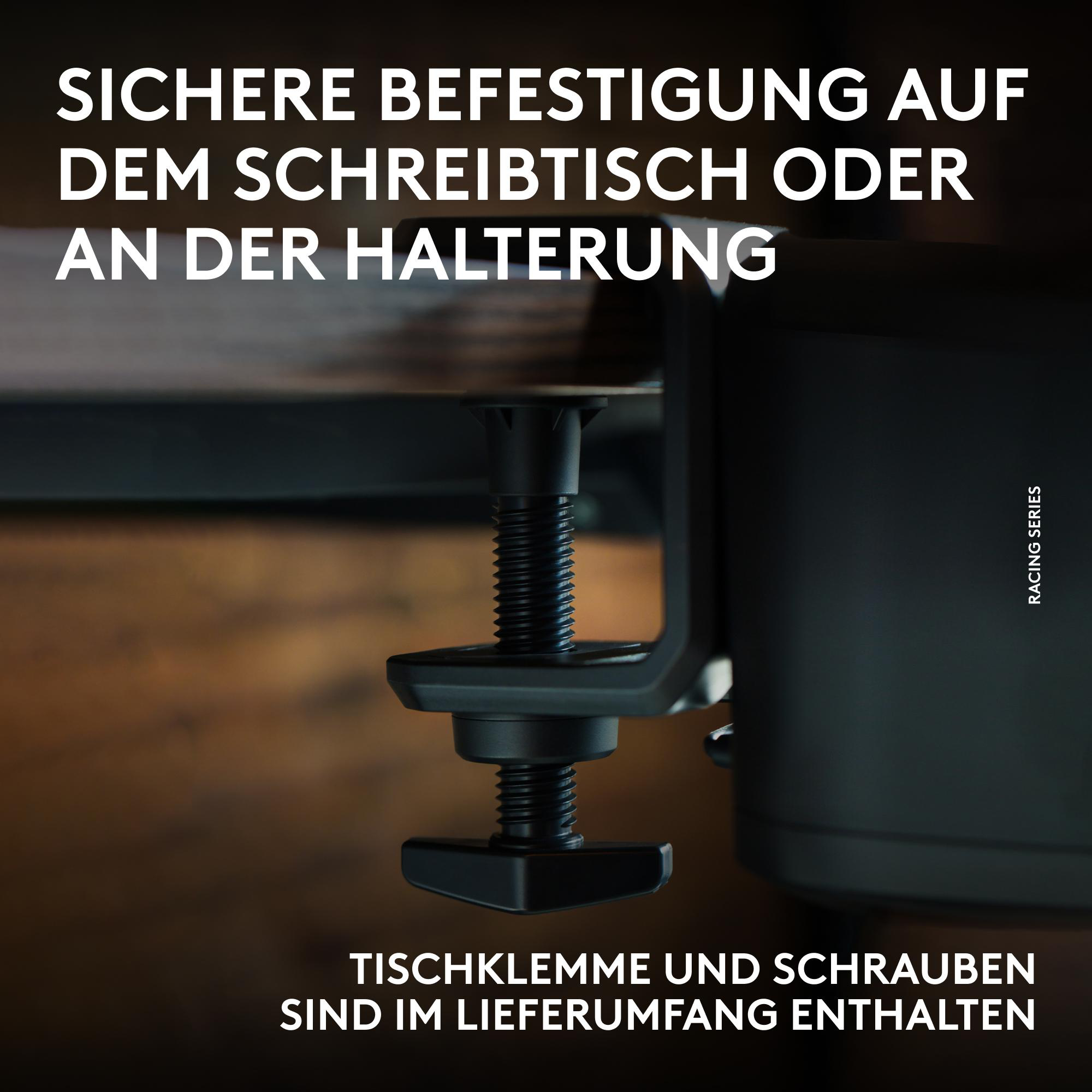 Schreibtischklemme mit Schraube zur sicheren Befestigung. Enthält Tischklemme und Schrauben.