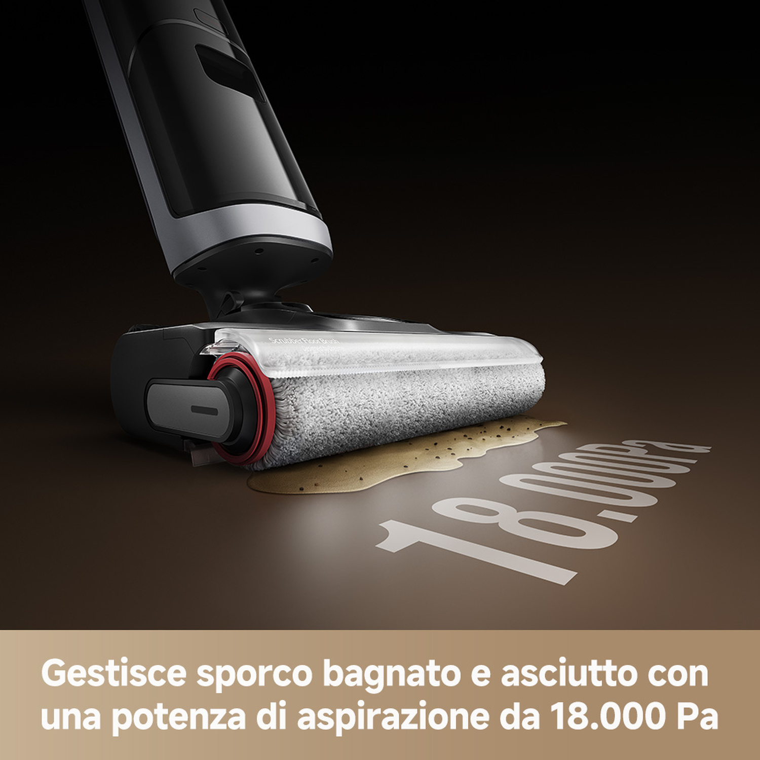 Sporco bagnato e asciutto gestito con potenza di aspirazione 18.000 Pa.