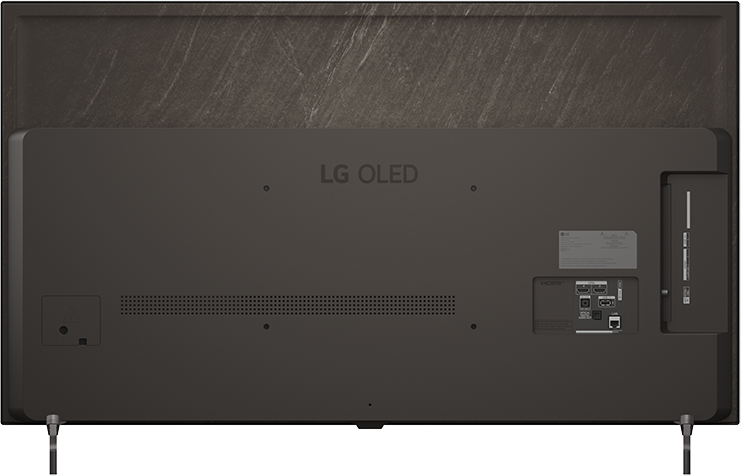 Egy fekete LG OLED TV hátoldala portokkal és szellőzőnyílásokkal.