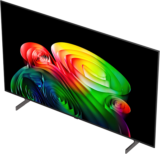 Egy modern televízió, amely absztrakt, színes képet jelenít meg a képernyőjén.