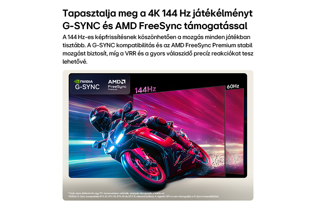 Egy piros motor száguld egy NVIDIA G-SYNC és AMD FreeSync kijelzőn.