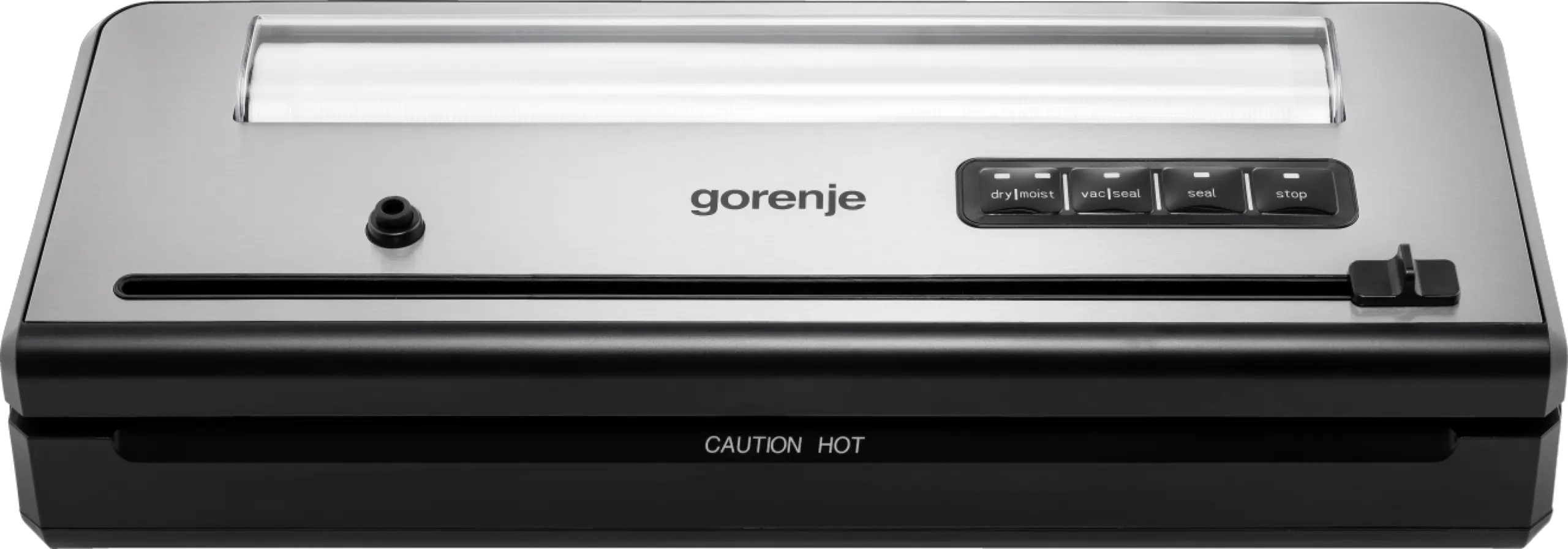 Srebrna zgrzewarka Gorenje z czarnymi przyciskami sterującymi i 