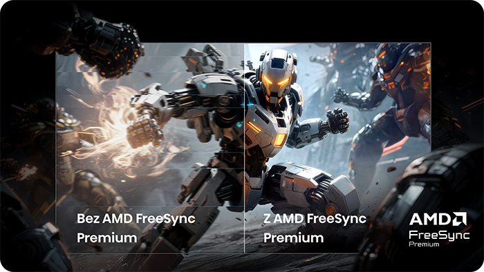 Dwa roboty w walce: po lewej bez, po prawej z AMD FreeSync Premium.