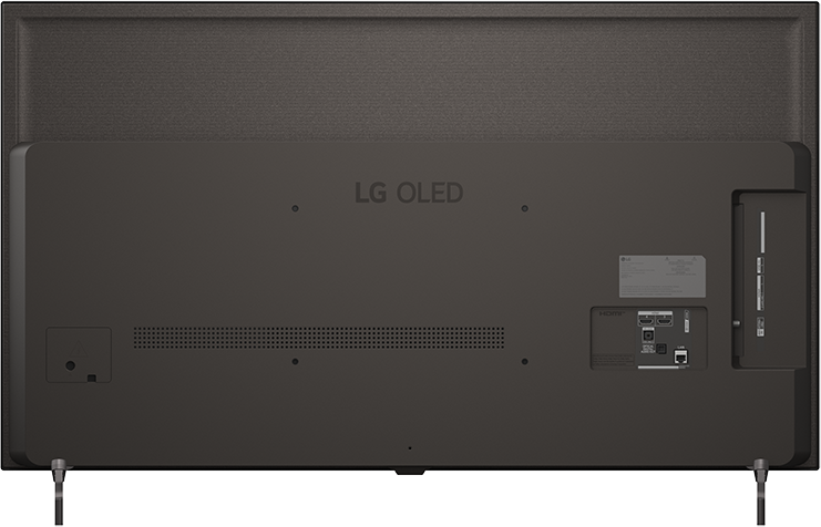 Fekete LG OLED TV hátulja csatlakozókkal és szellőzőráccsal.