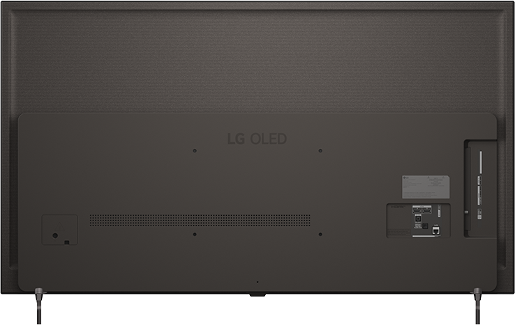 Fekete LG OLED TV hátulja, csatlakozókkal és szellőzőnyílásokkal.