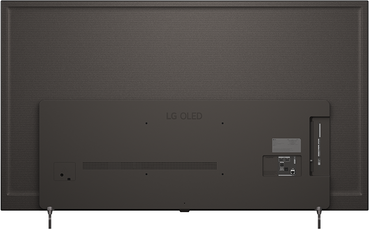 Sötét LG OLED TV hátoldala csatlakozókkal és szellőzőráccsal.