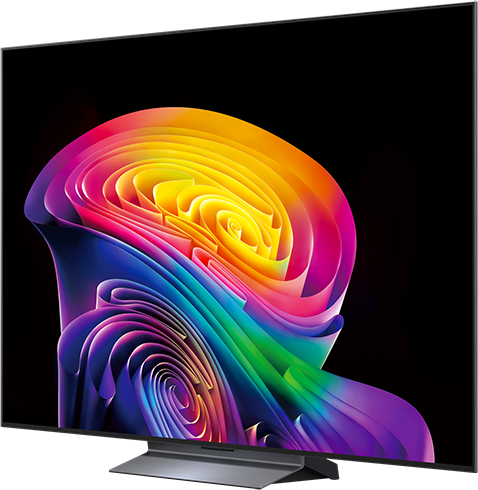 Egy modern TV absztrakt, színes dizájnt mutat sok kanyargós vonallal.