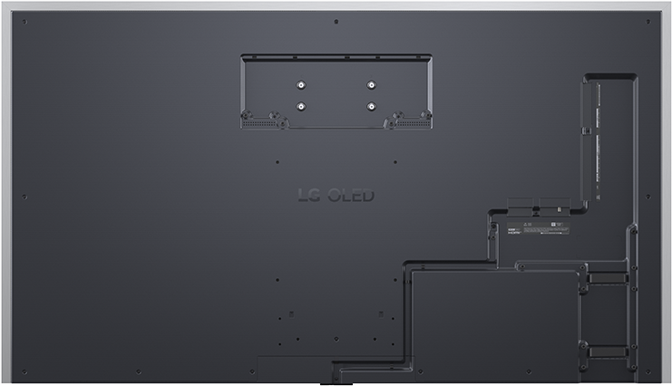 LG OLED TV hátoldala rögzítőkonzollal és portokkal.