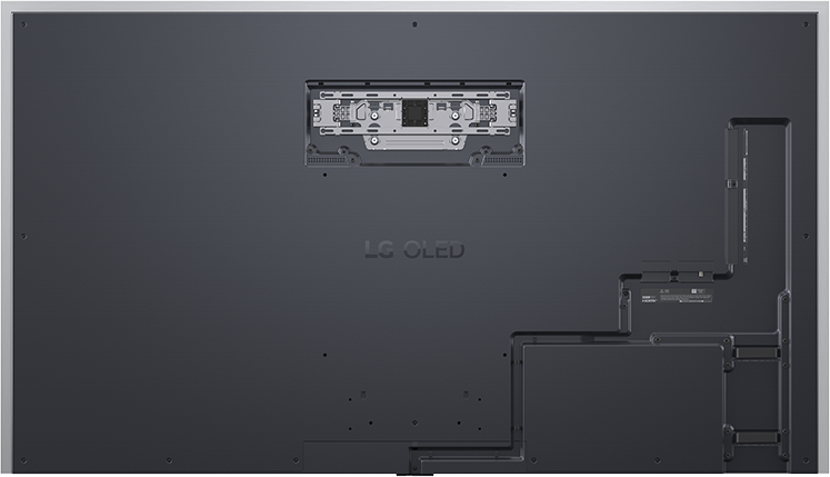 LG OLED TV hátoldala fali tartókonzollal és portokkal.