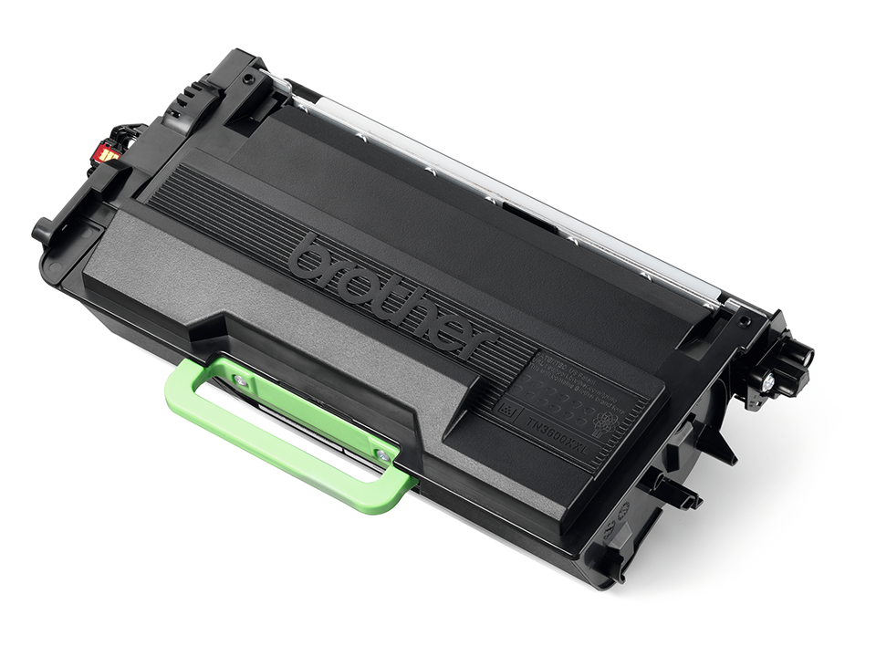 Czarny toner Brother z zielonym uchwytem, model TN3600XXL.