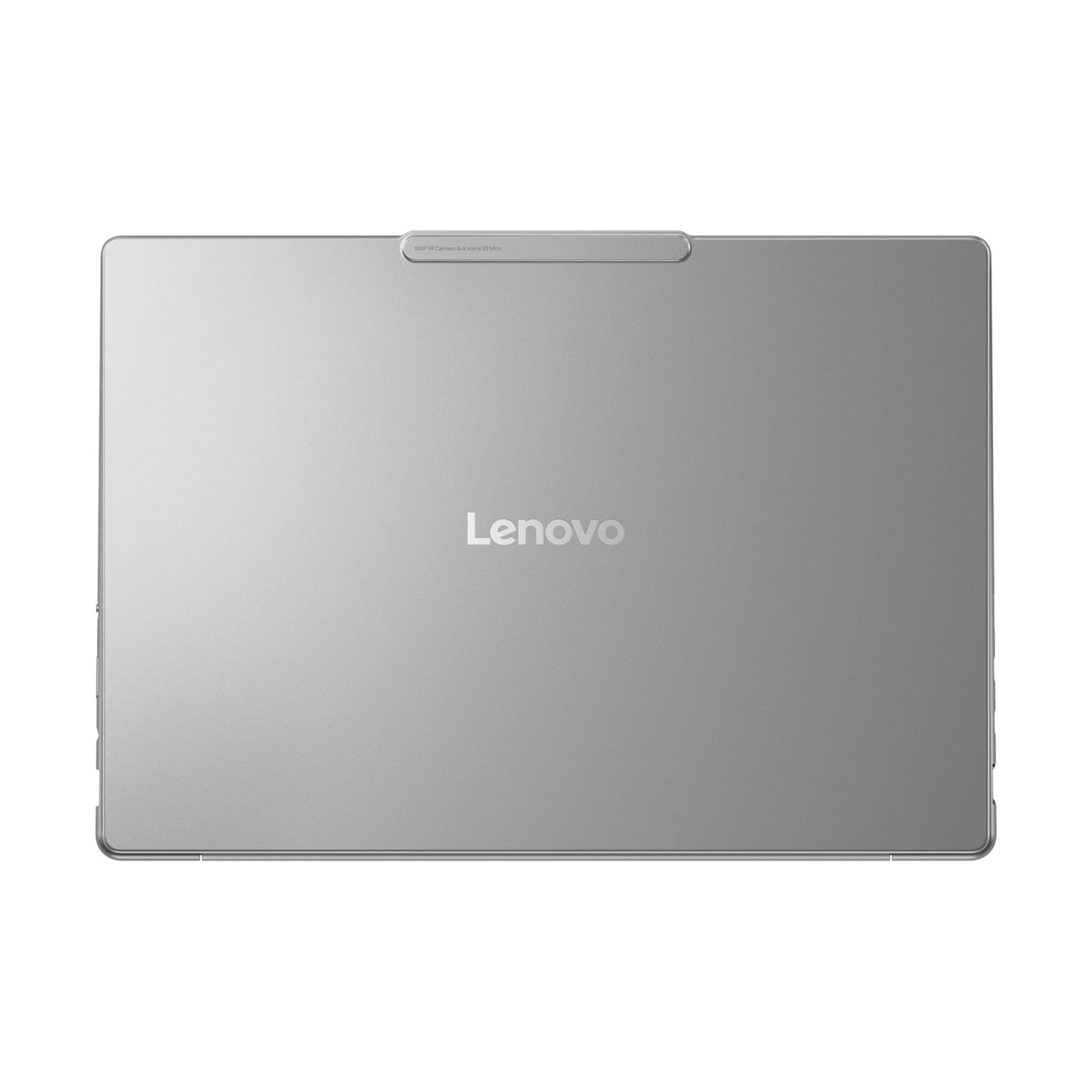 Tablet Lenovo argento con fotocamera e microfoni sul bordo superiore.