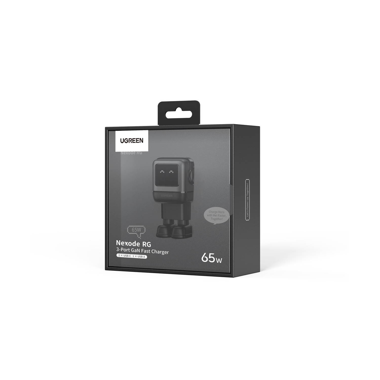 Caricatore rapido GaN UGREEN Nexode RG 65W a 3 porte con USB-C e USB-A.