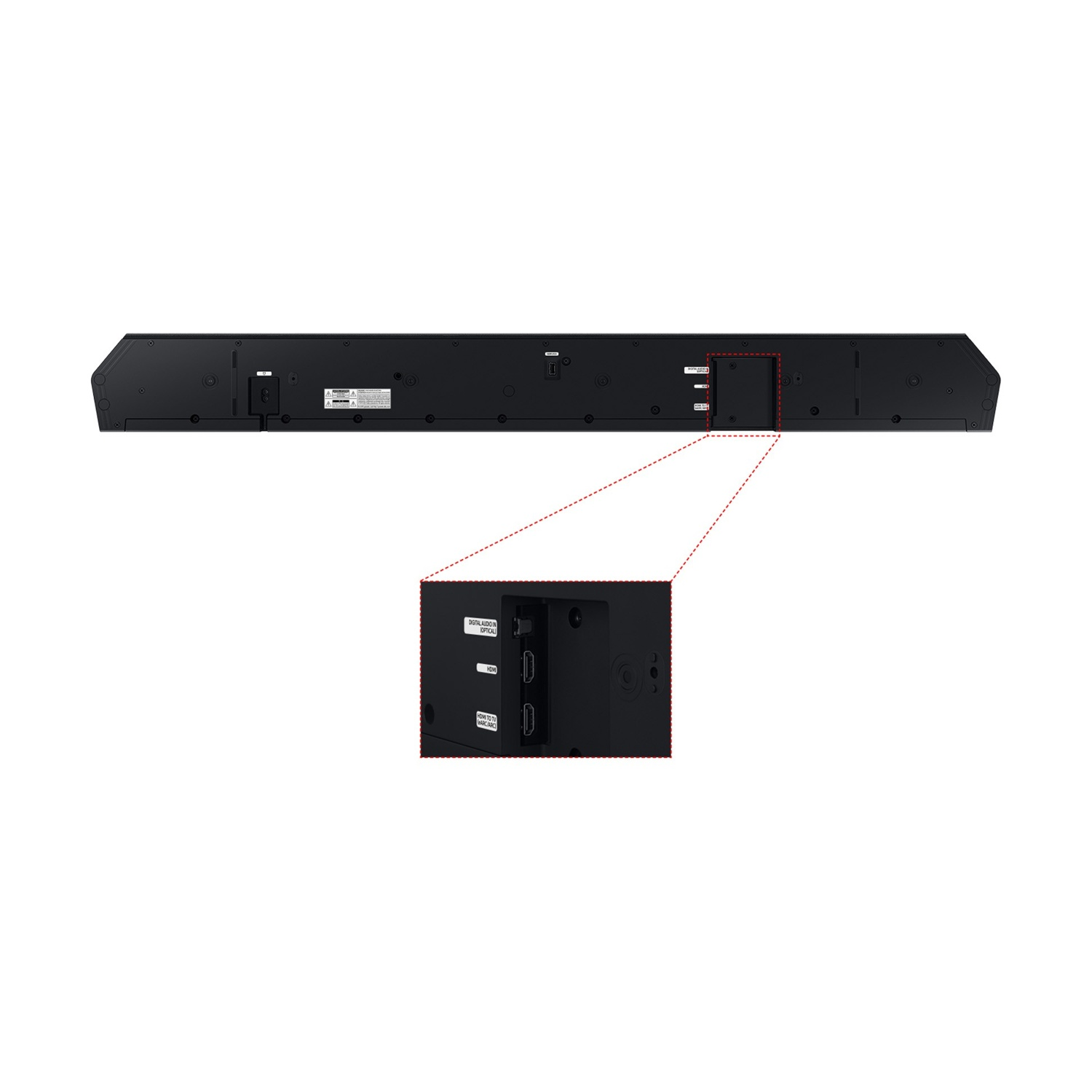 Retro di soundbar nero con porte, con vista ingrandita.