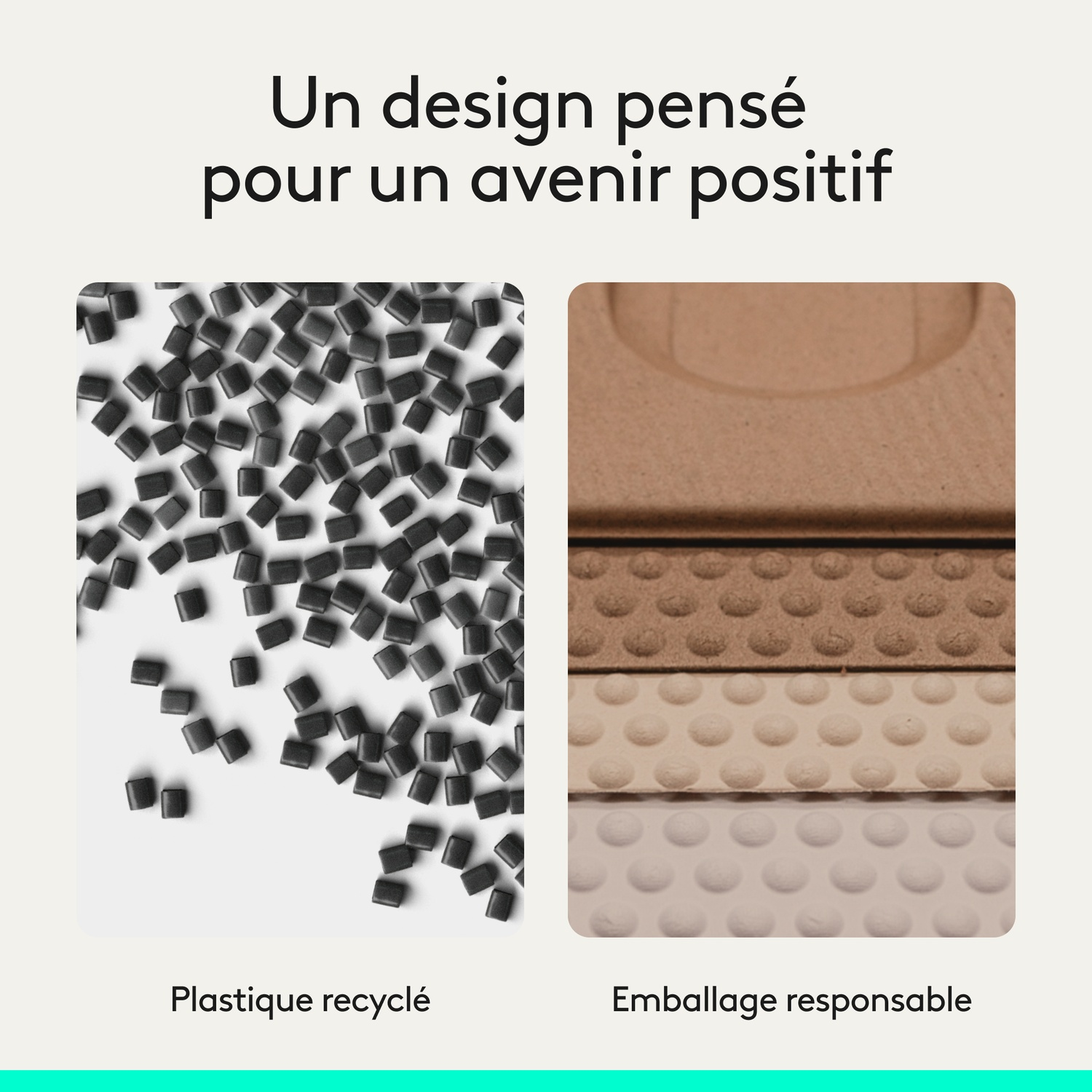 Granulés de plastique noir et matériaux d'emballage marron recyclés en couches.
