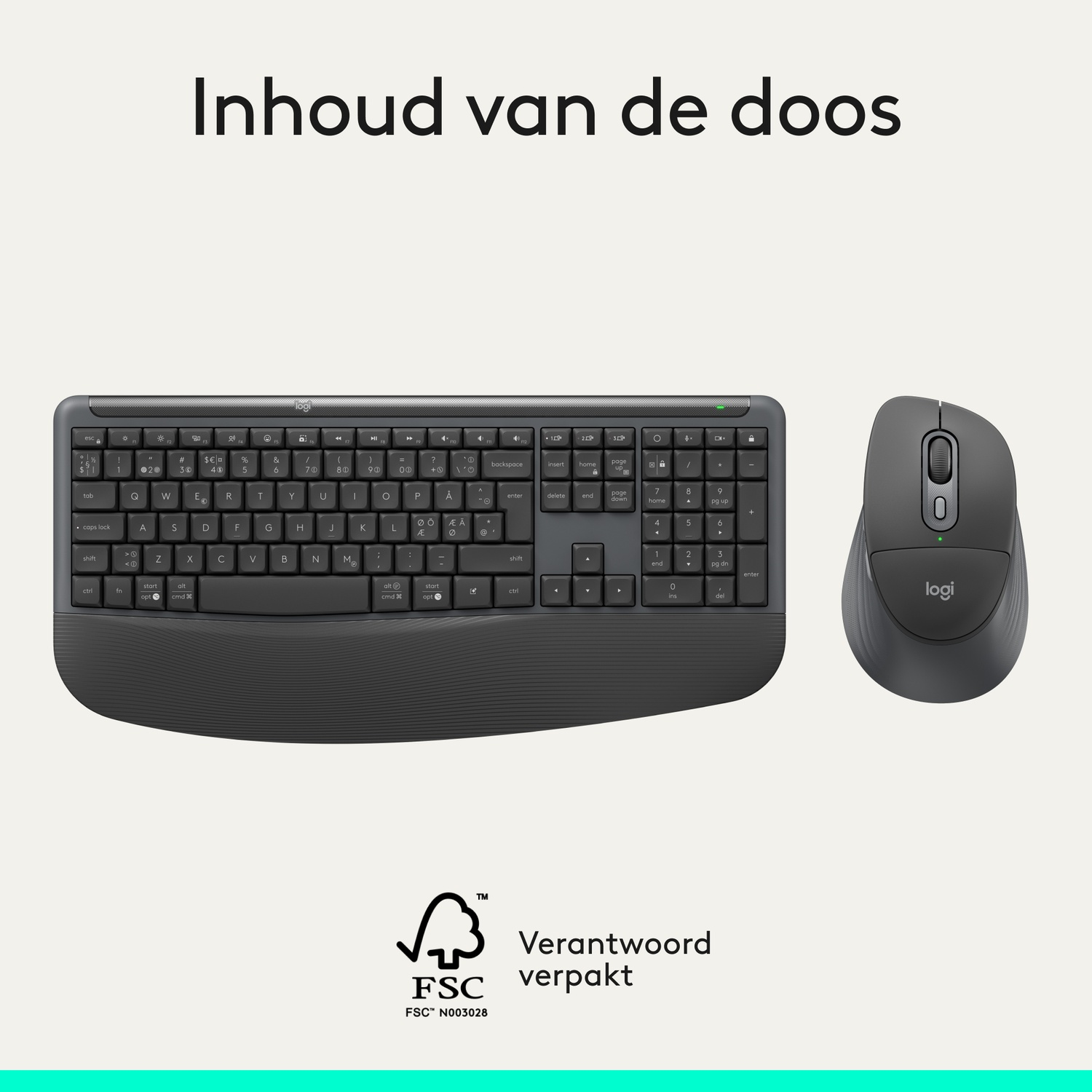 A gray Logitech keyboard and mouse are on a light background.