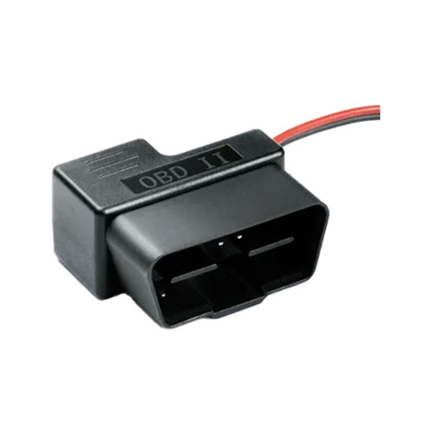 Un connettore OBD-II nero con fili rosso e nero.