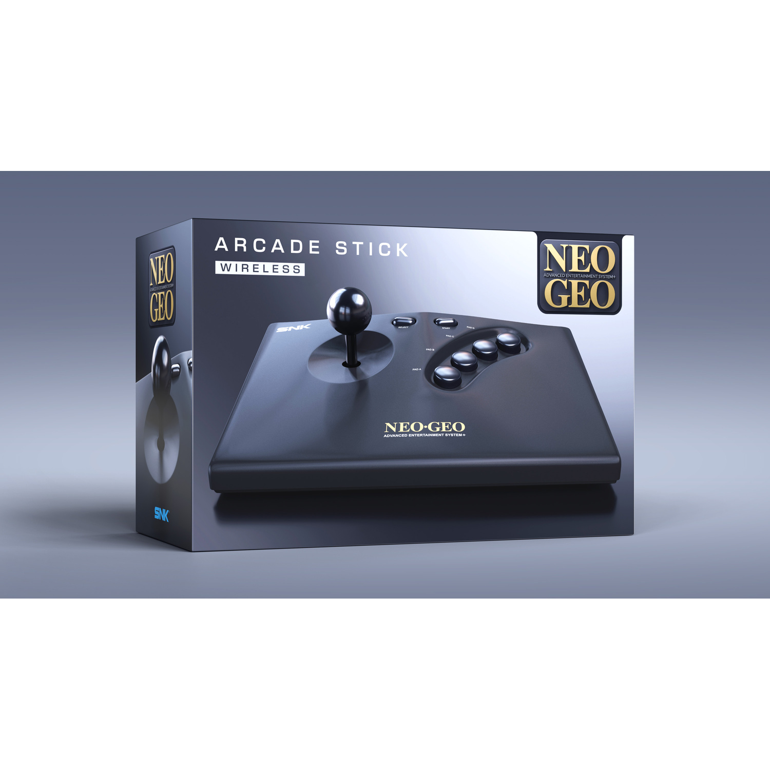 Confezione di un arcade stick nero con joystick e pulsanti.