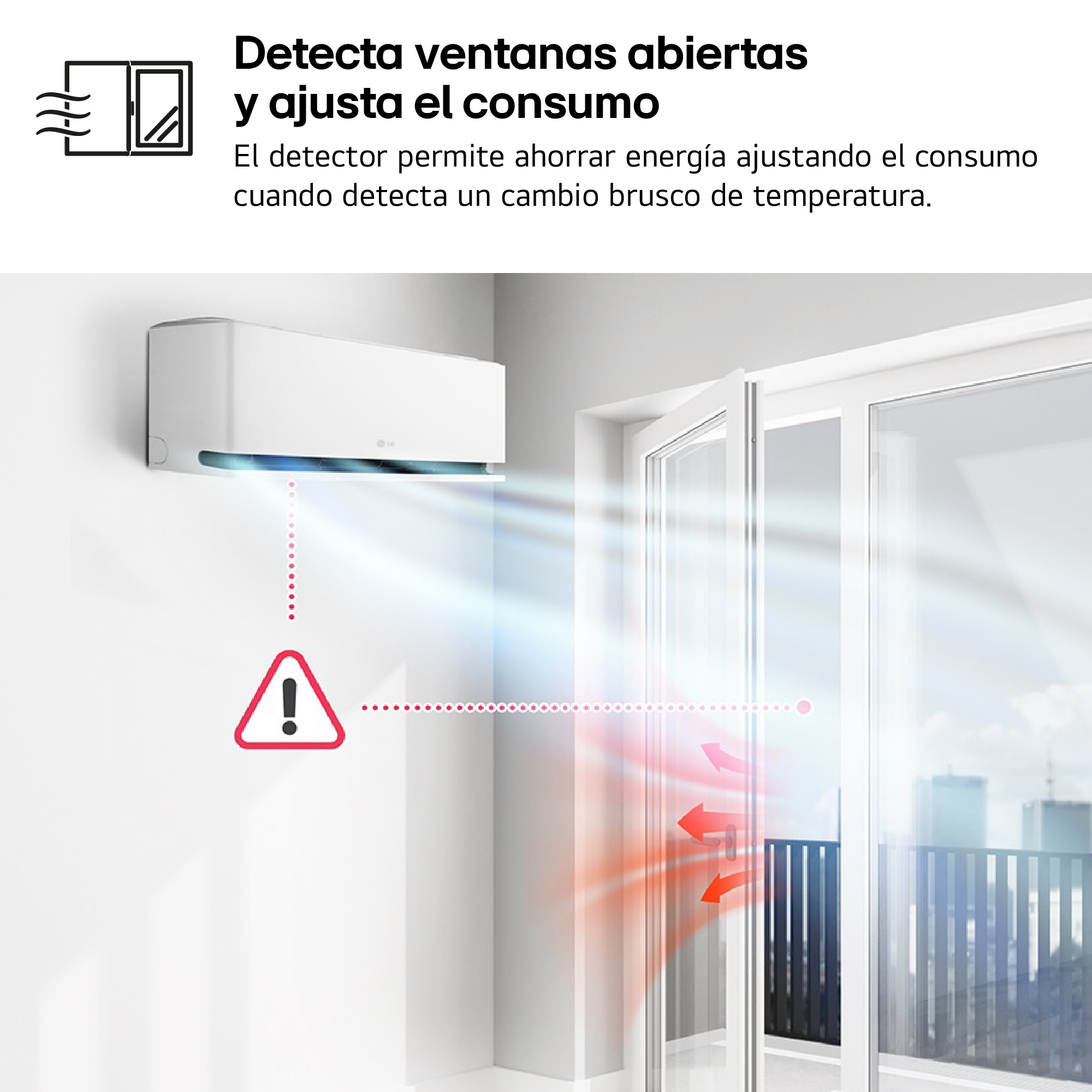 El aire acondicionado detecta ventana abierta, avisa y ajusta consumo.