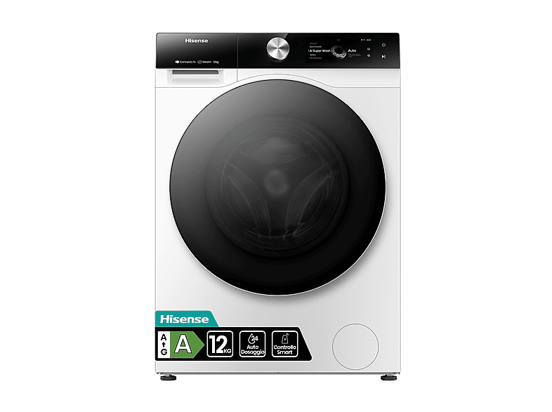 HISENSE WF7S1247BW LAVATRICE, Caricamento frontale, 12 kg, 20 programmi, Profondità 64 cm, Giri 1400 rpm, Bianco, livello rumorosità centrifuga 70 dB(A), Classe A