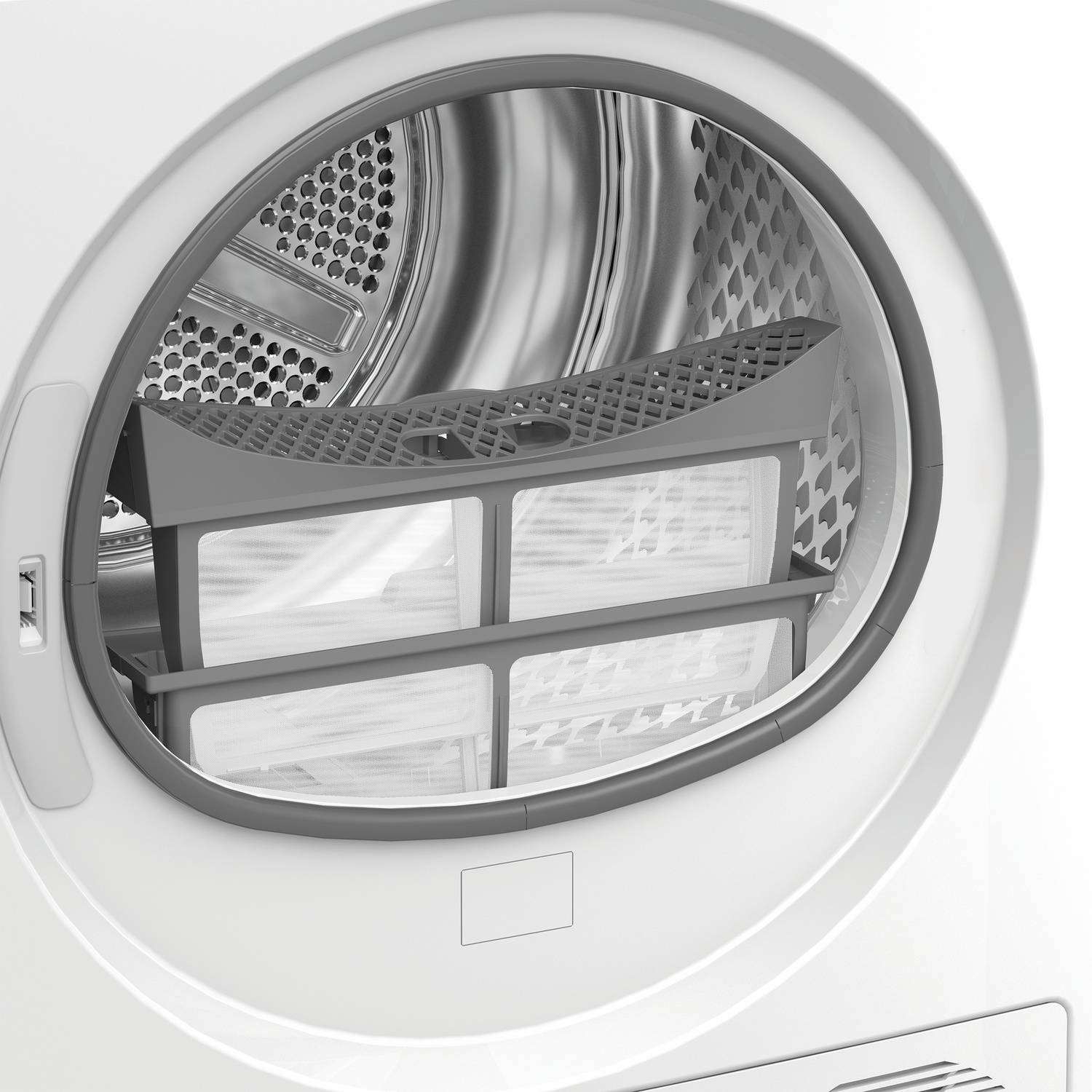 A dryer with two filters sitting side-by-side in the drum.