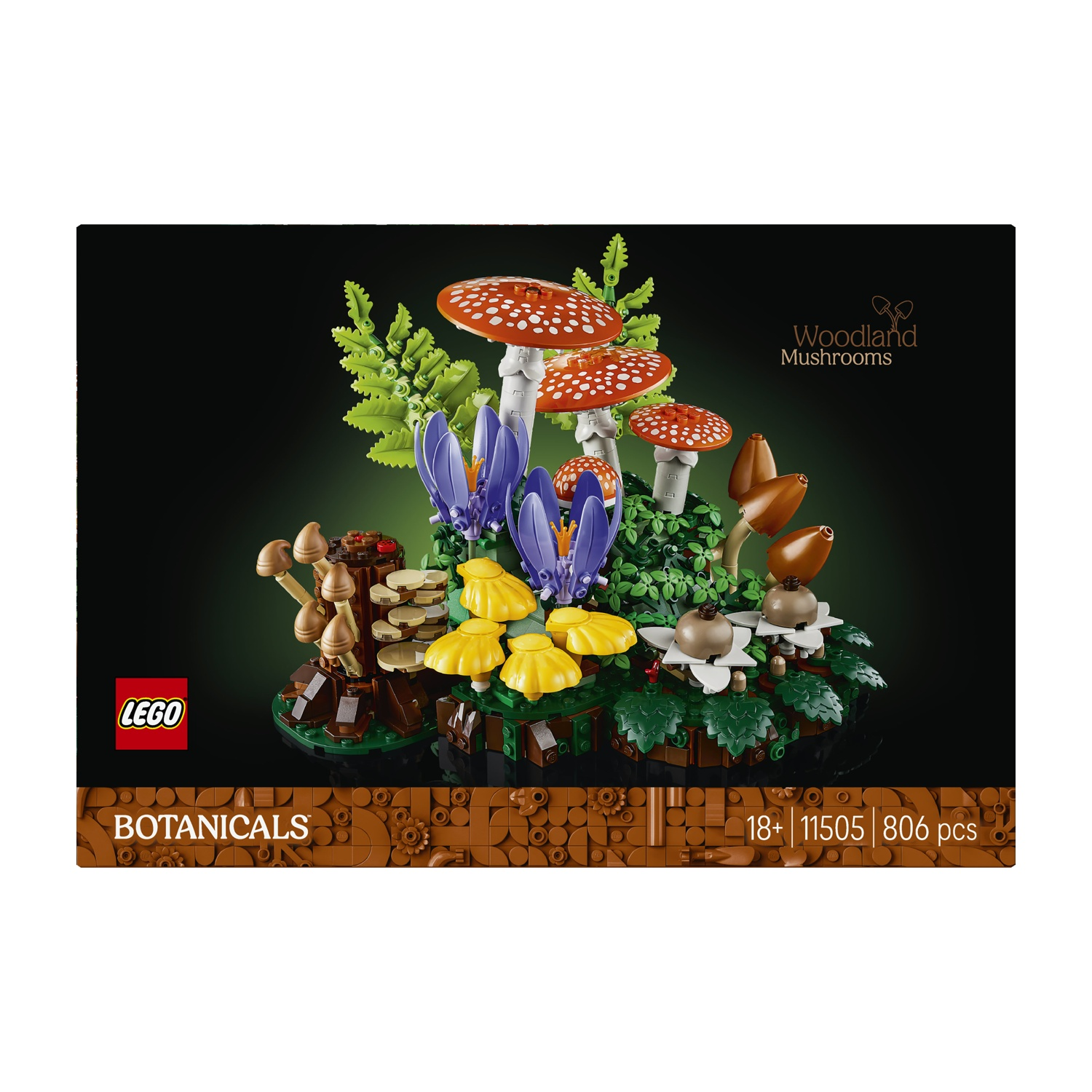 Set LEGO Woodland Mushrooms Botanicals con vari modelli di funghi.