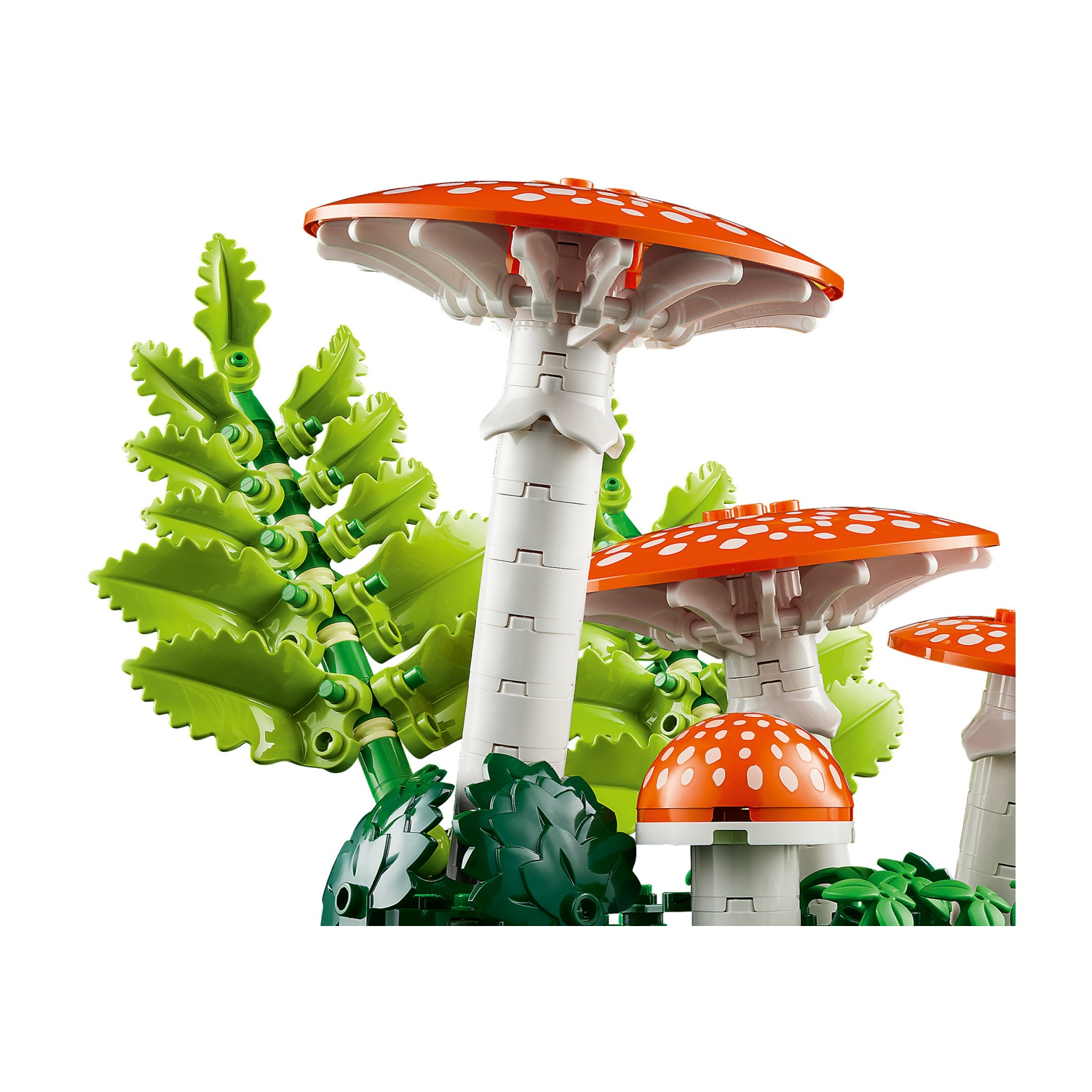 Due funghi ovolo malefico bianchi e rossi con foglie verdi sullo sfondo.
