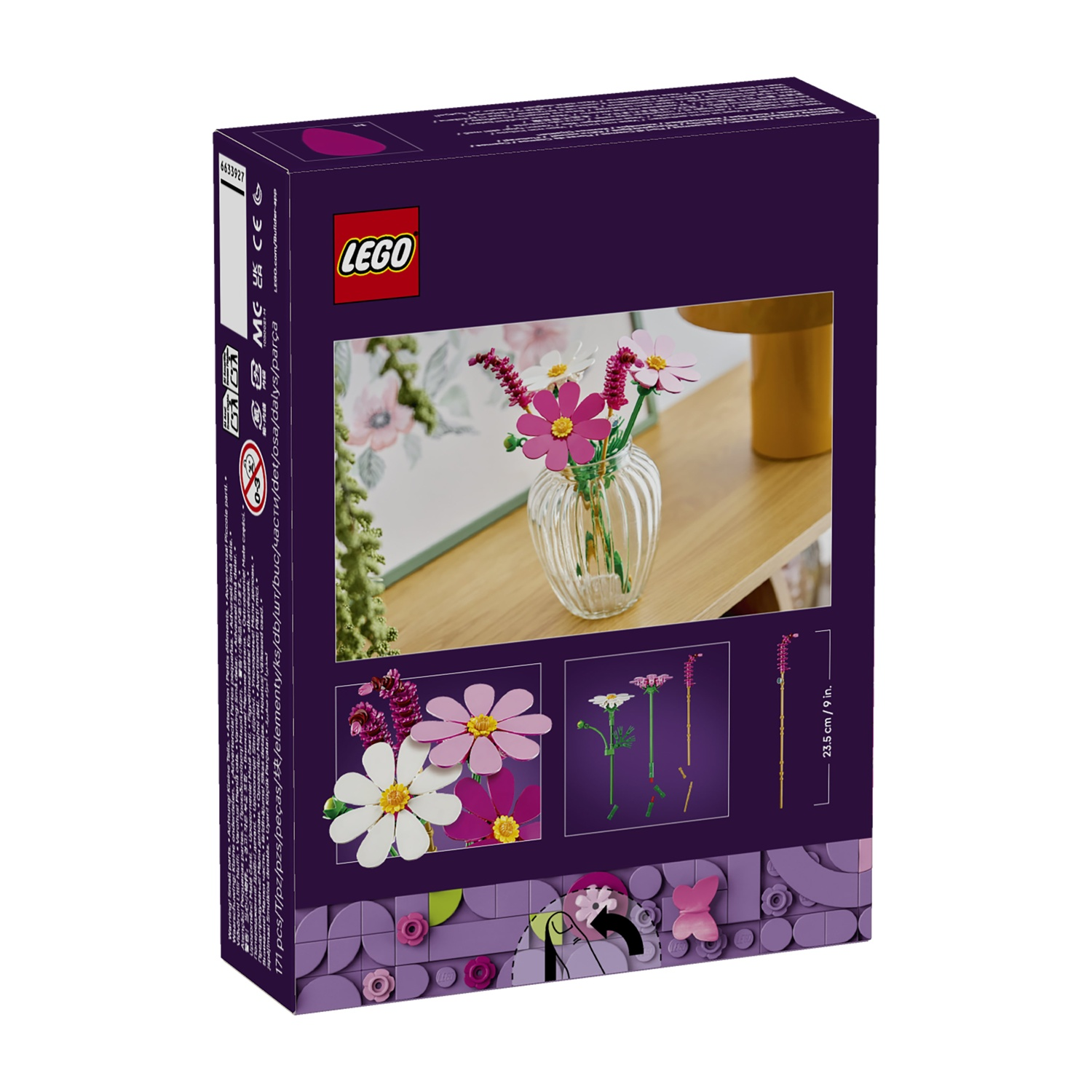 Confezione set fiori LEGO con modelli e avvertenze.