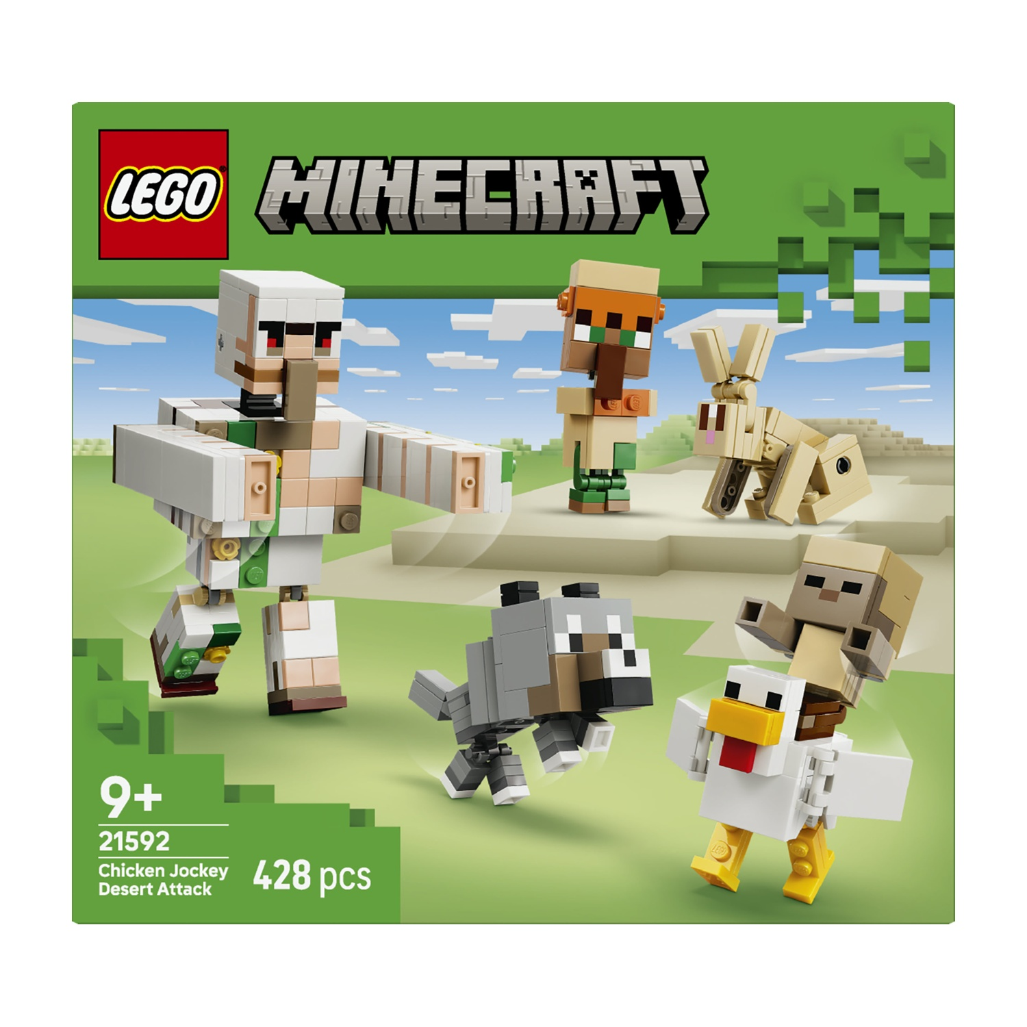 Set LEGO Minecraft con Golem di Ferro, Abitante del Villaggio, Coniglio, Lupo e Pollo.
