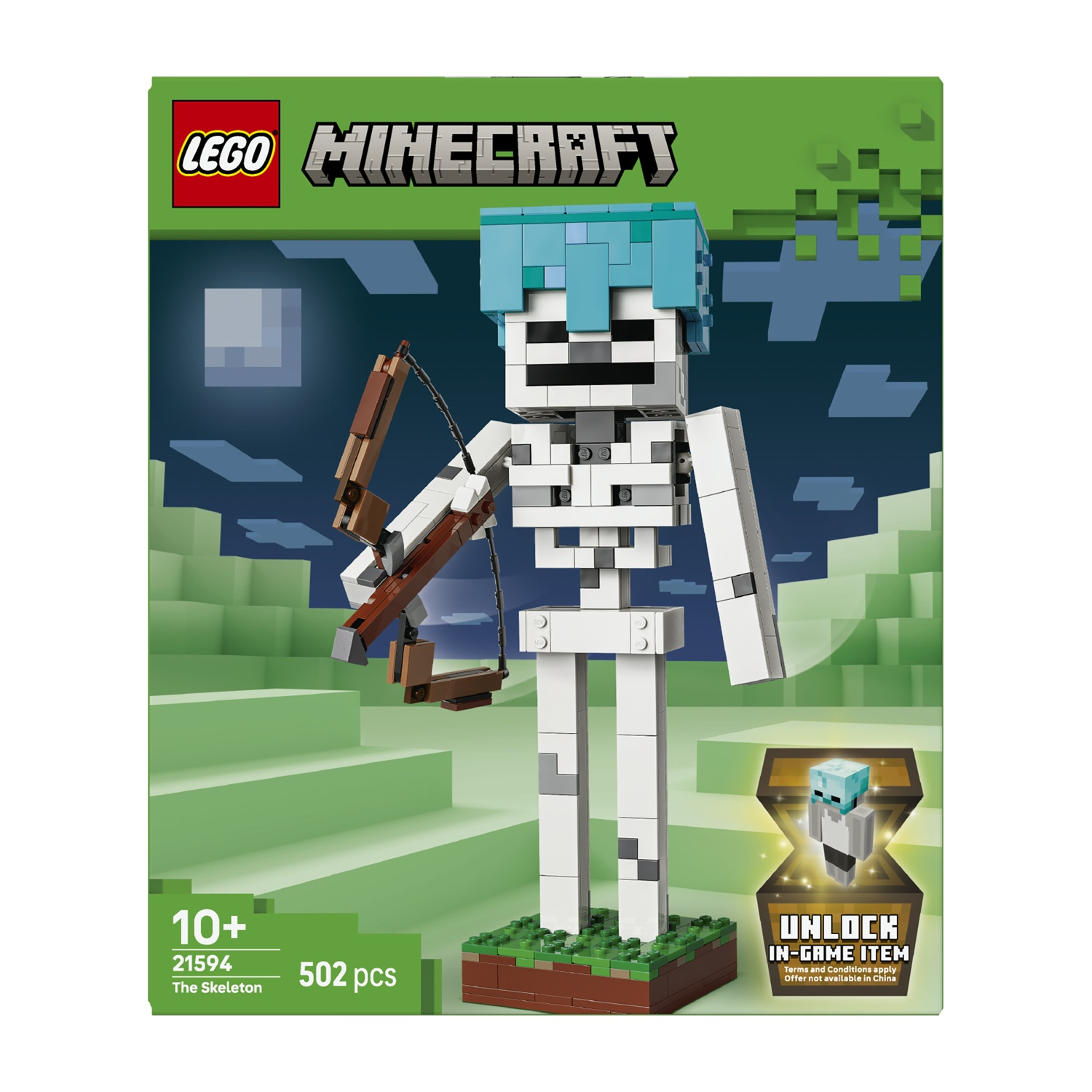 Set LEGO Minecraft Scheletro con arco e freccia, 502 pezzi.