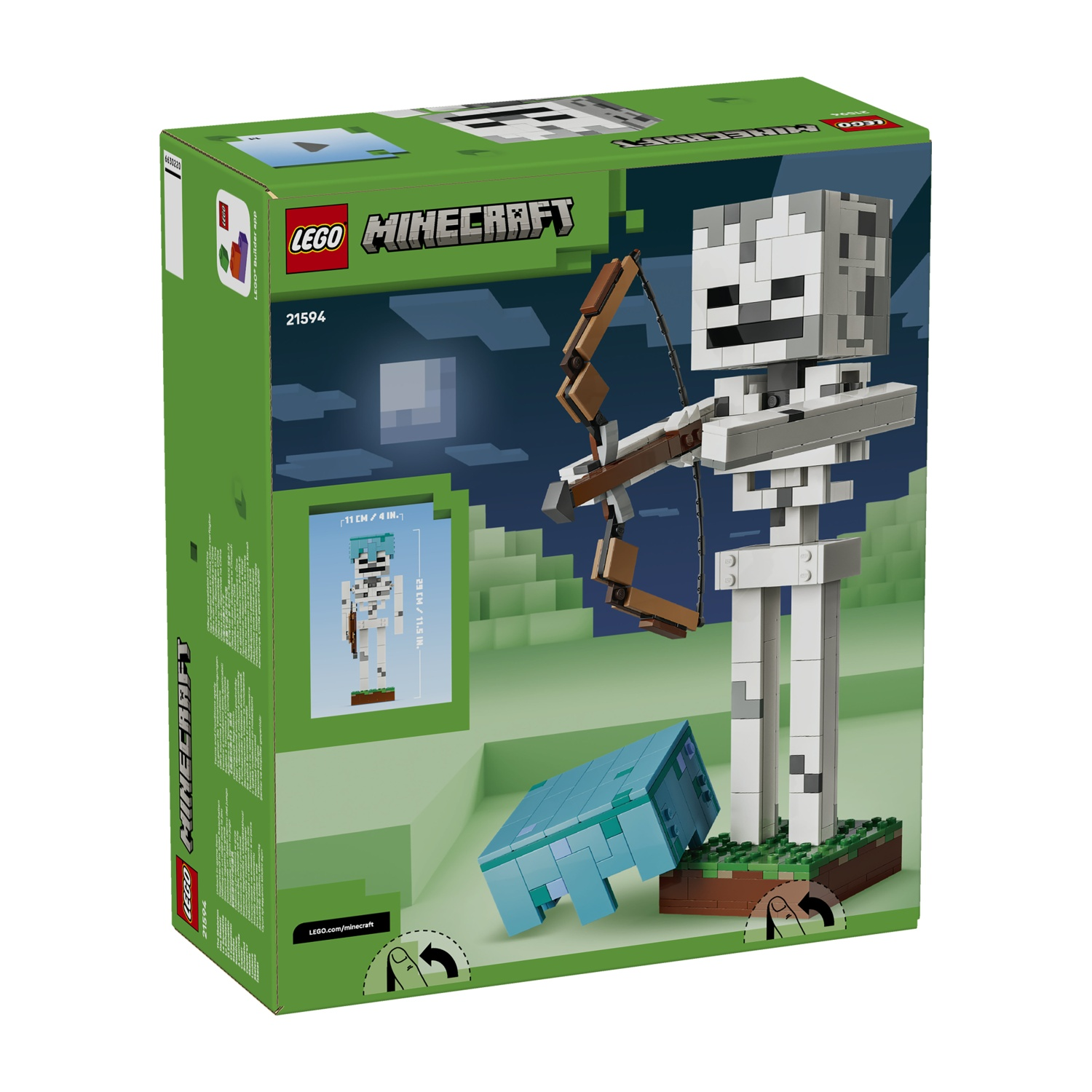 Scatola LEGO Minecraft con figura scheletro con arco e creatura blu.