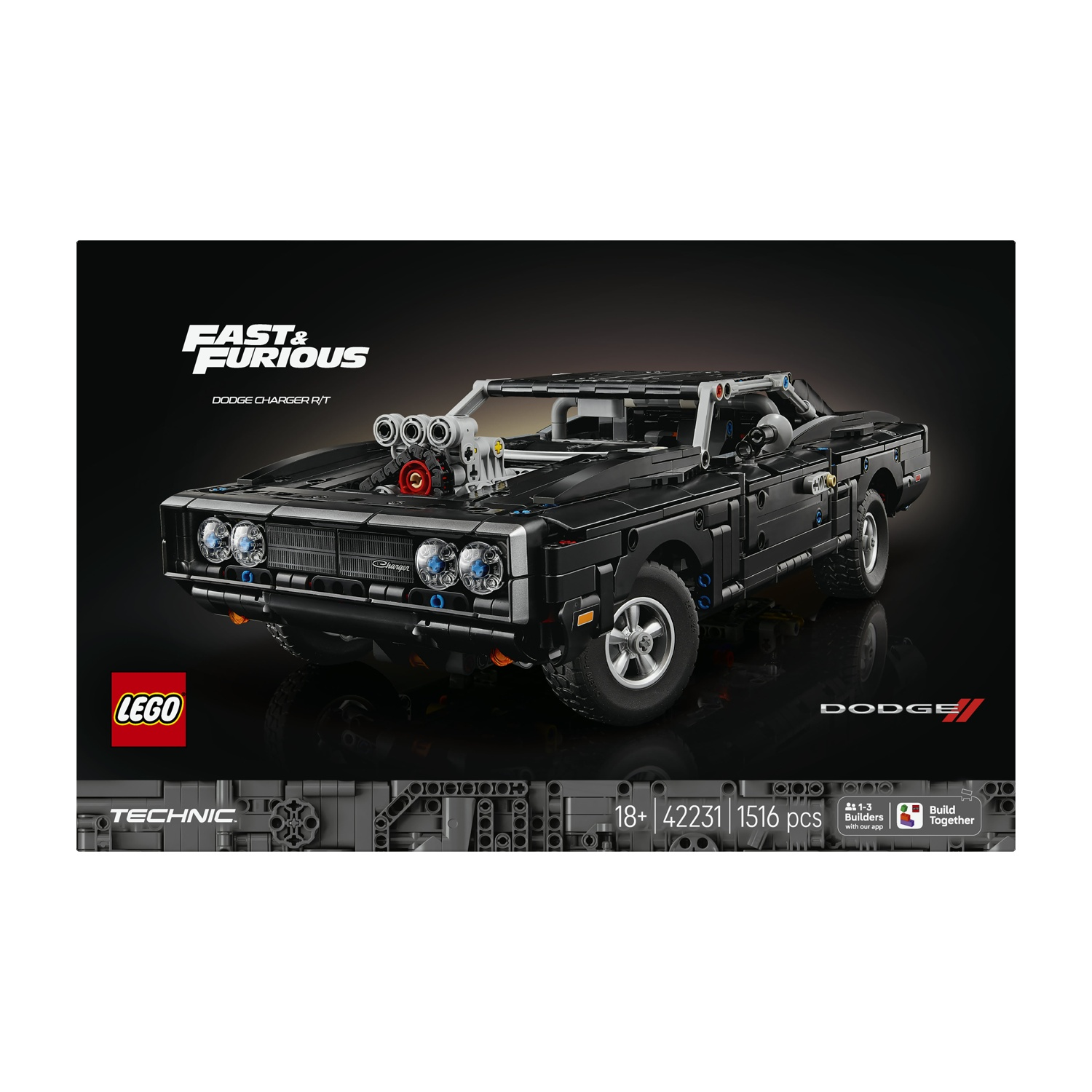 Modello LEGO Technic Dodge Charger R/T nero di Fast & Furious.