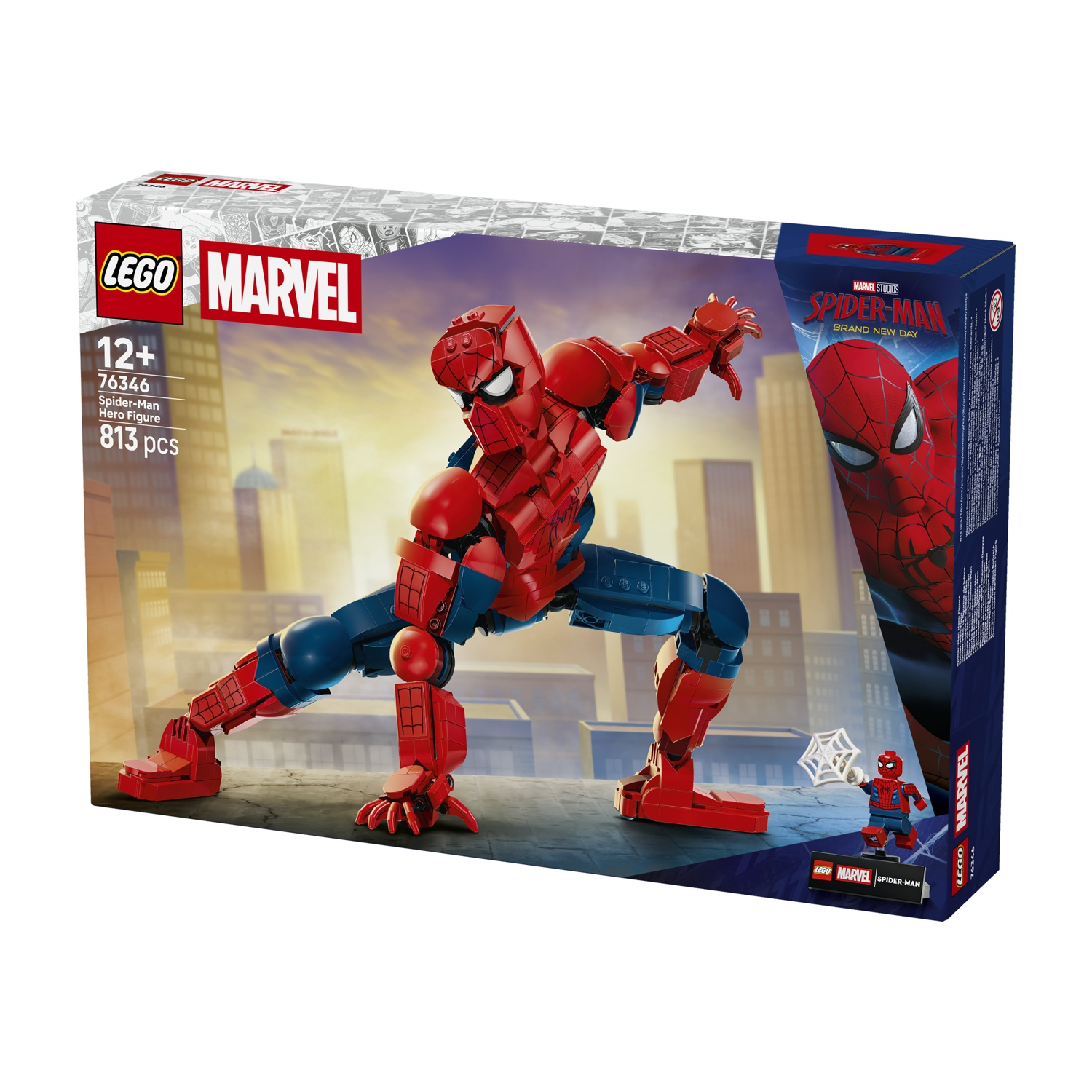 Scatola Lego con una grande figura di Spider-Man e una più piccola.