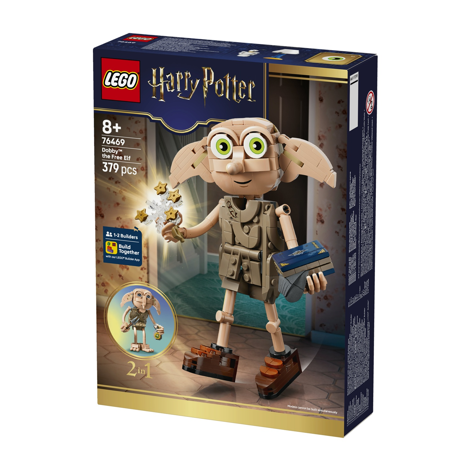 Set LEGO Harry Potter Dobby con 379 pezzi, Dobby tiene stelle e un libro.