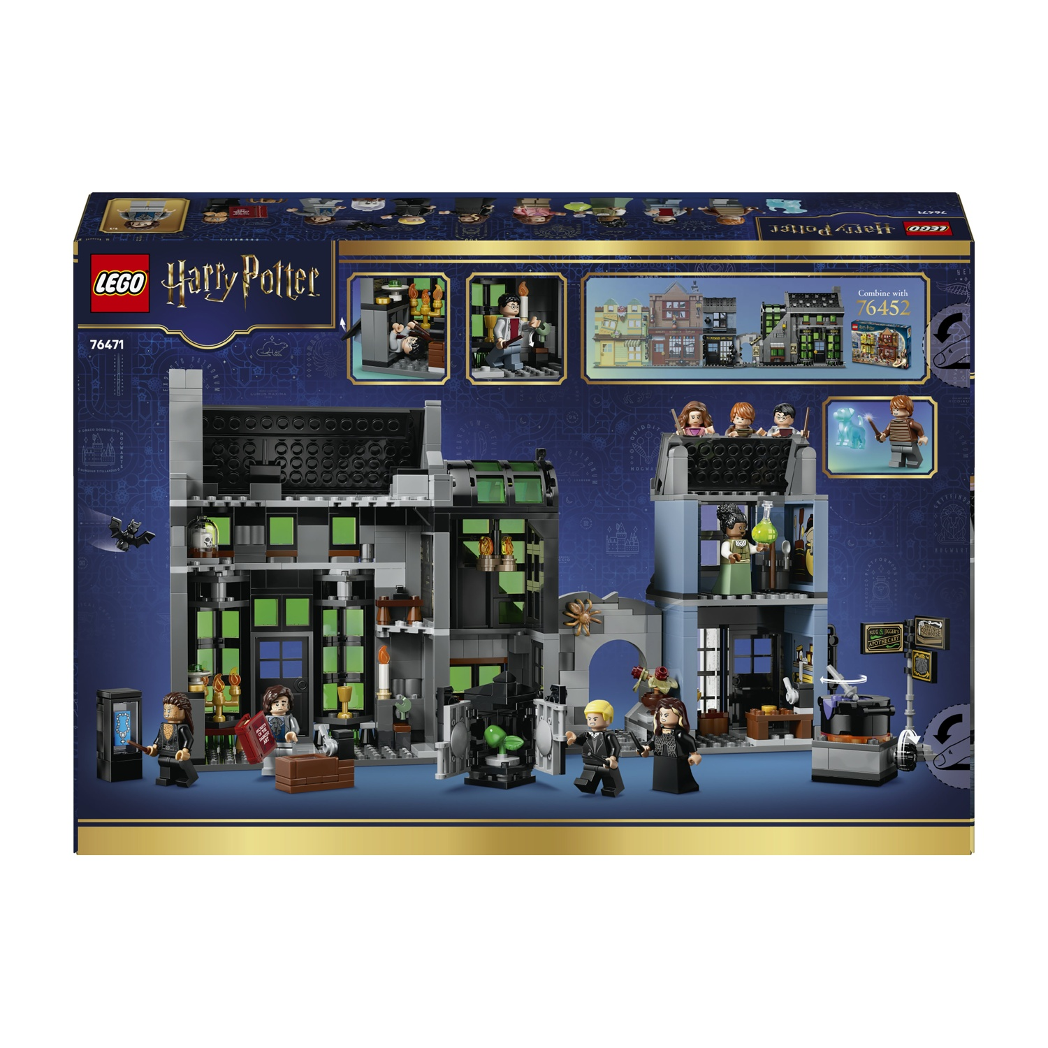 Il set LEGO Harry Potter 76471 mostra un edificio dettagliato con figure e accessori.
