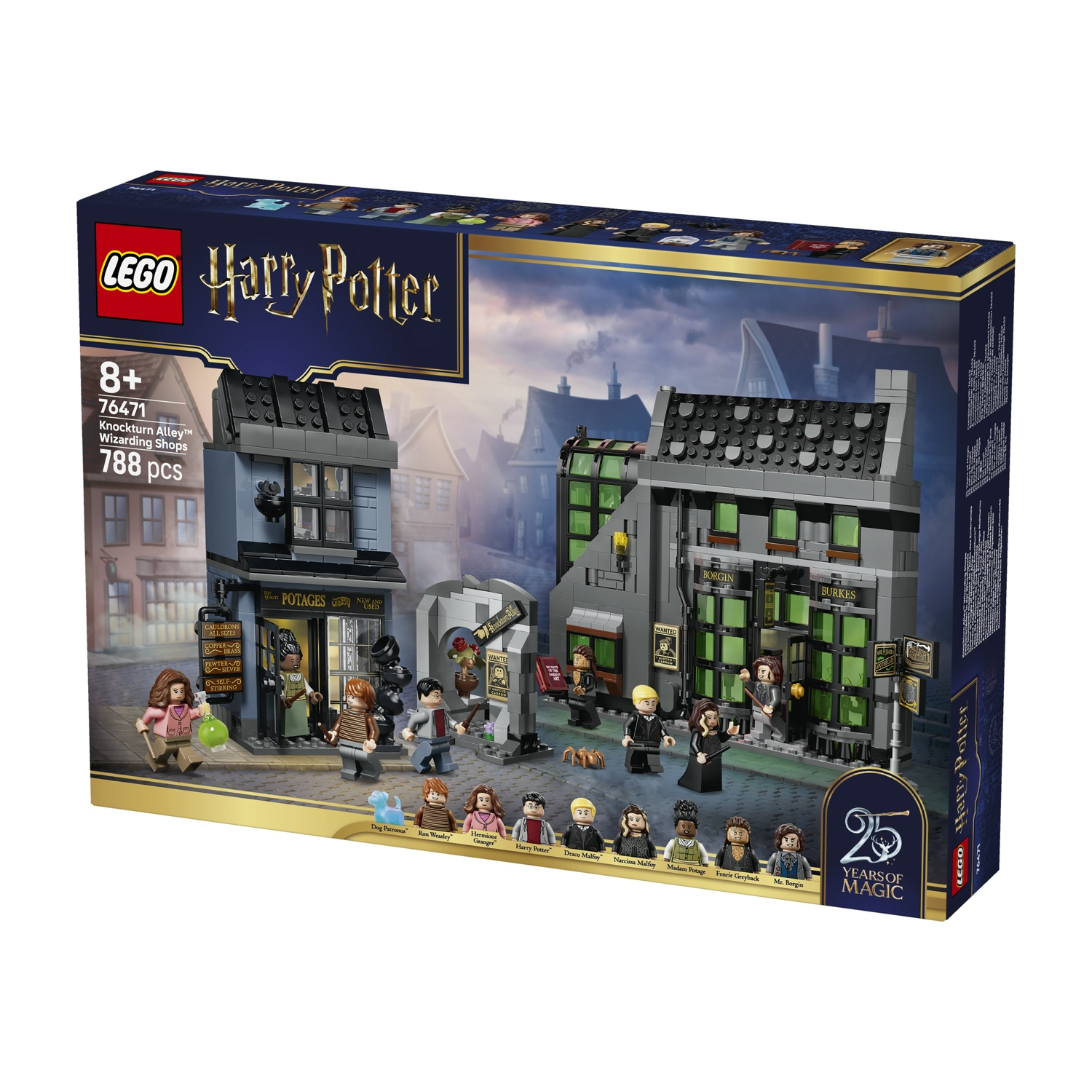 Set LEGO Harry Potter Vicolo dei Serpeverde con minifigure e edifici.