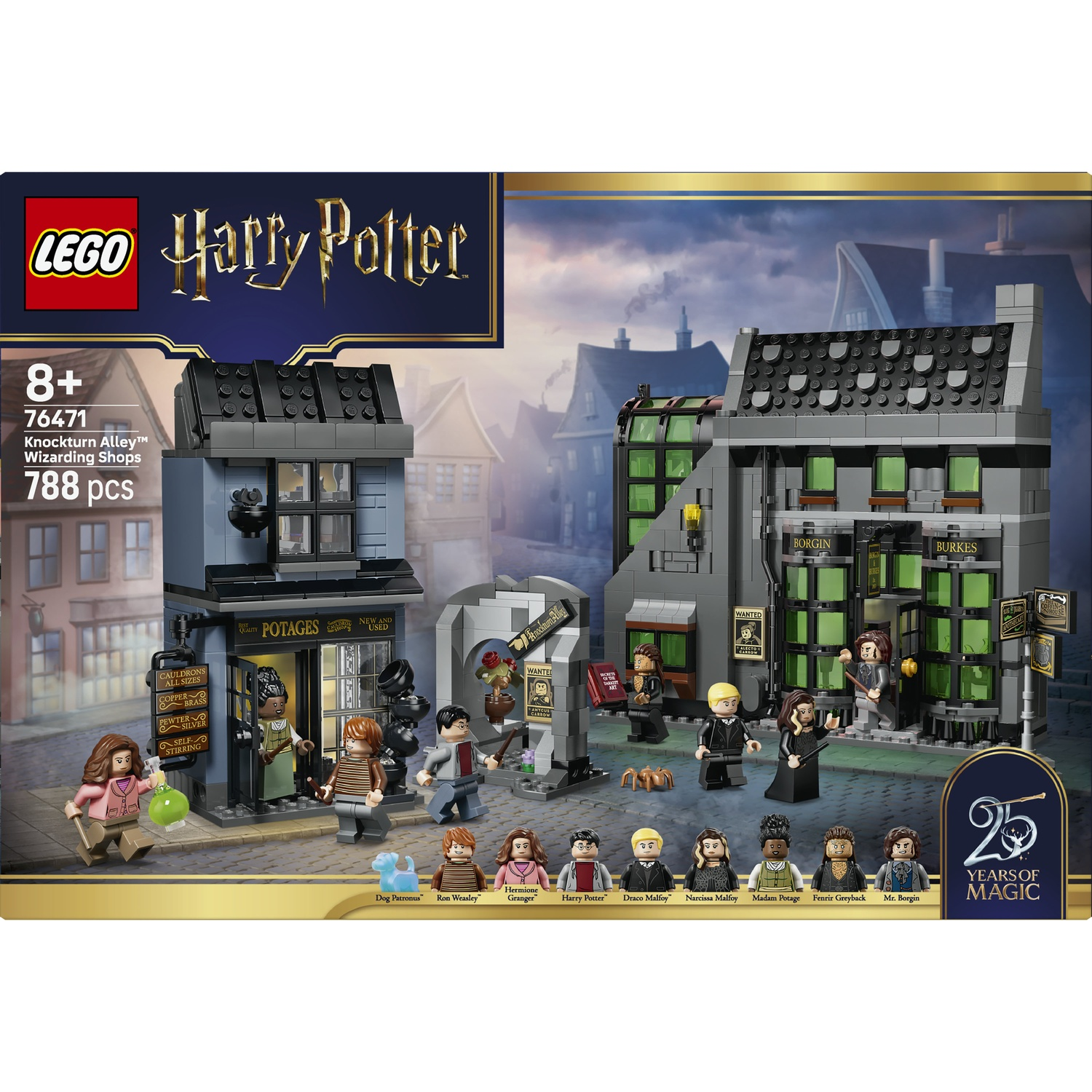 Set LEGO Harry Potter Vicolo dei Serpeverde con figure e negozi.
