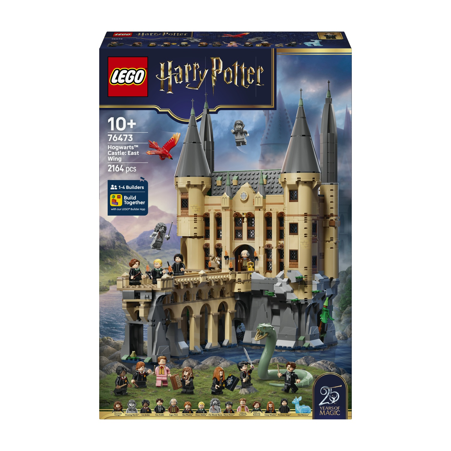 Scatola Lego Harry Potter Castello di Hogwarts Ala Est con figure e castello.